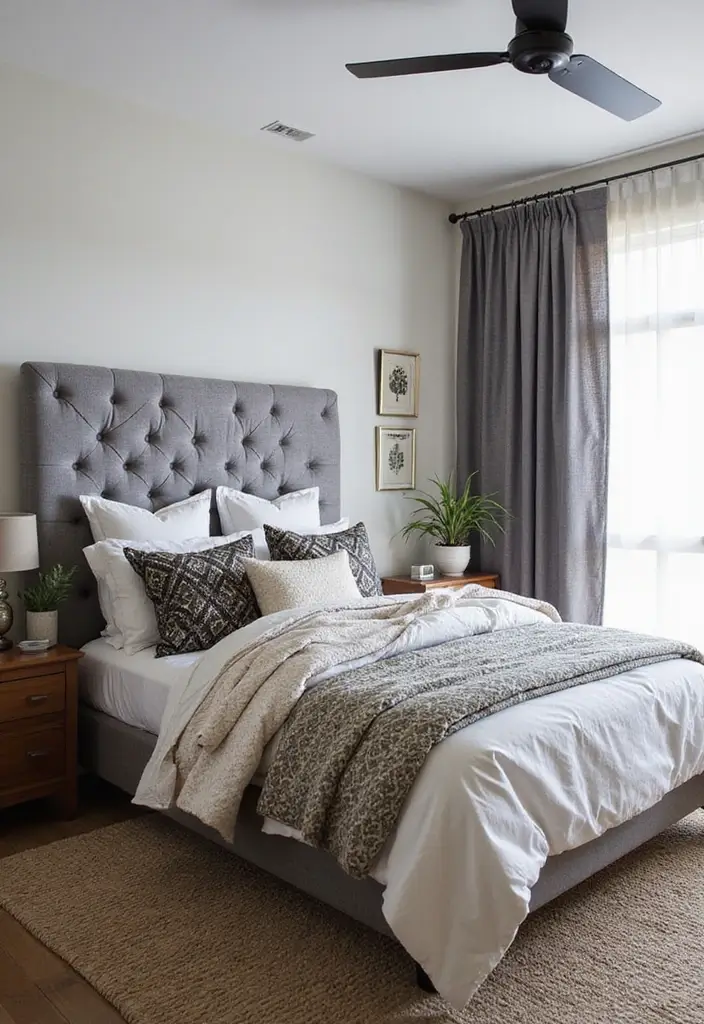 25 Grey Headboard Bedroom Ideas That Feel Classy and Versatile - 16. Geometric Patterns