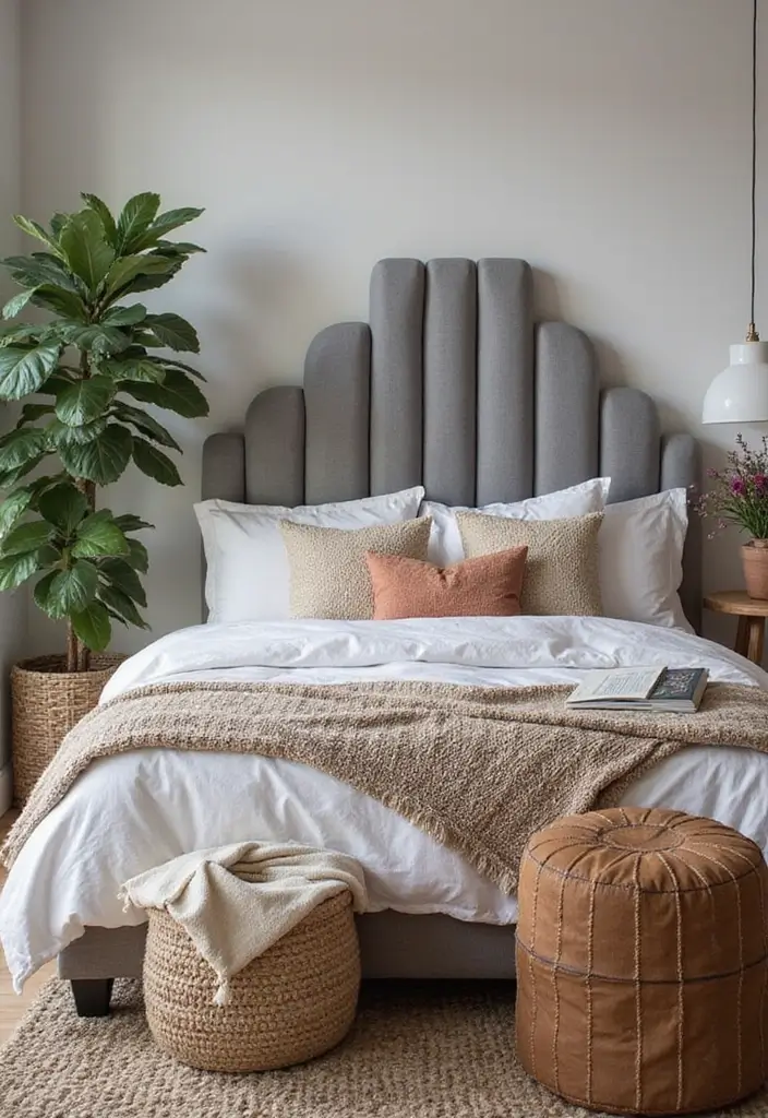25 Grey Headboard Bedroom Ideas That Feel Classy and Versatile - 7. Modern Bohemian