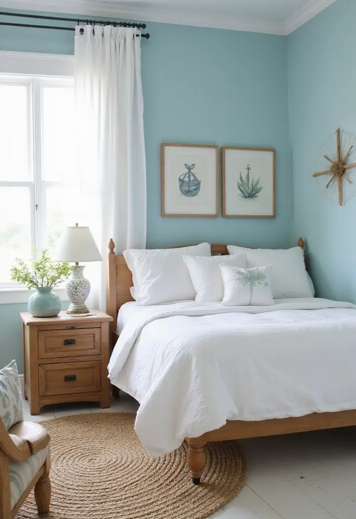 25 Light Blue Aesthetic Bedroom Ideas That Feel Fresh and Clean - 1. Coastal Paradise