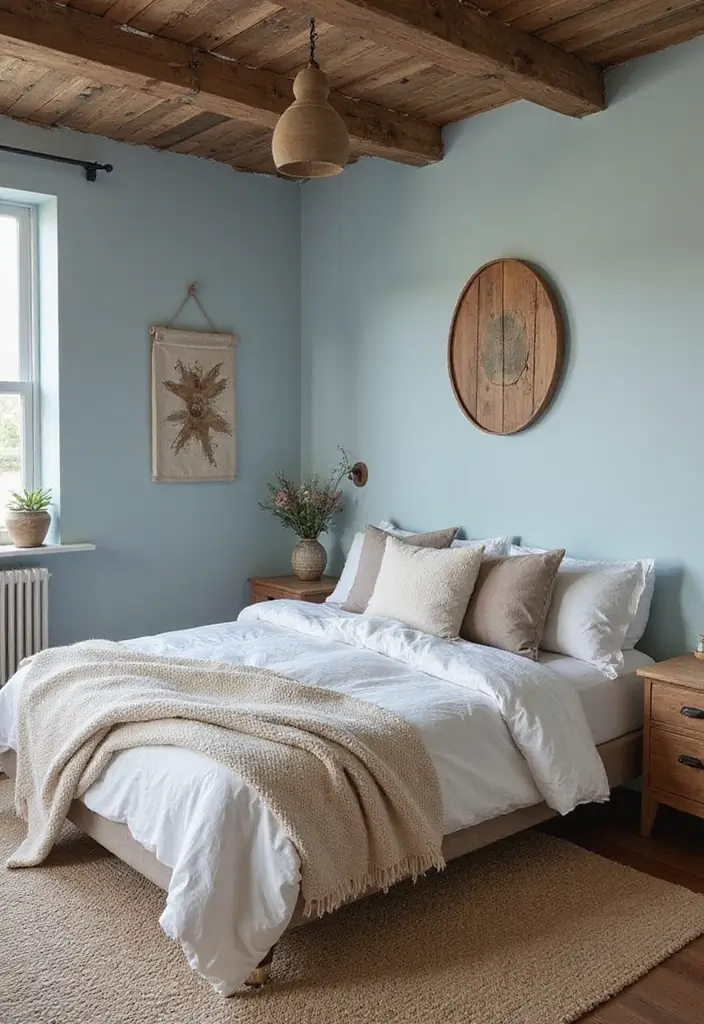 25 Light Blue Aesthetic Bedroom Ideas That Feel Fresh and Clean - 16. Rustic Charm