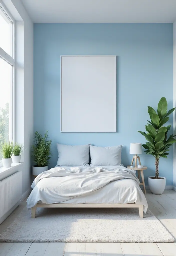 25 Light Blue Aesthetic Bedroom Ideas That Feel Fresh and Clean - 2. Minimalist Bliss