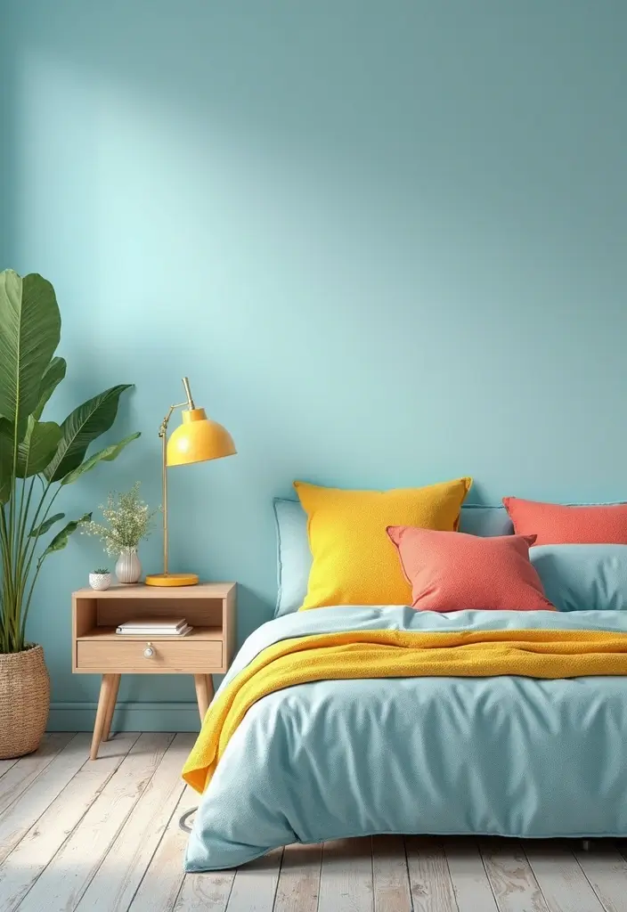 25 Light Blue Aesthetic Bedroom Ideas That Feel Fresh and Clean - 9. Bright Accents