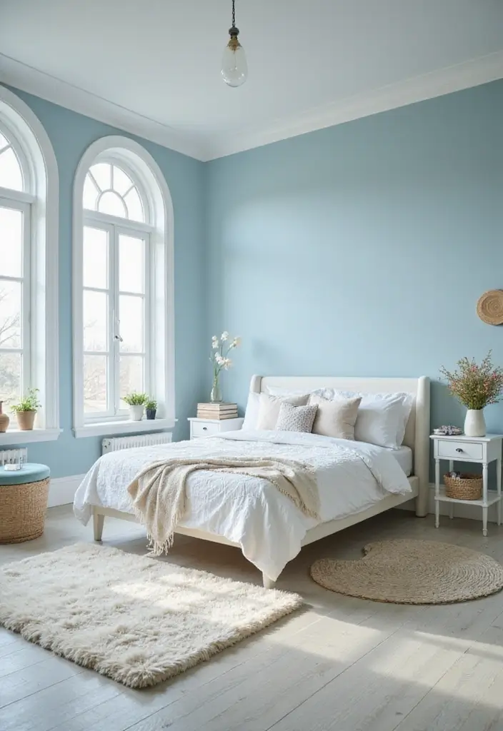 25 Light Blue Wall Bedroom Ideas That Make Spaces Feel Open - 3. Serene Shades with White Accents