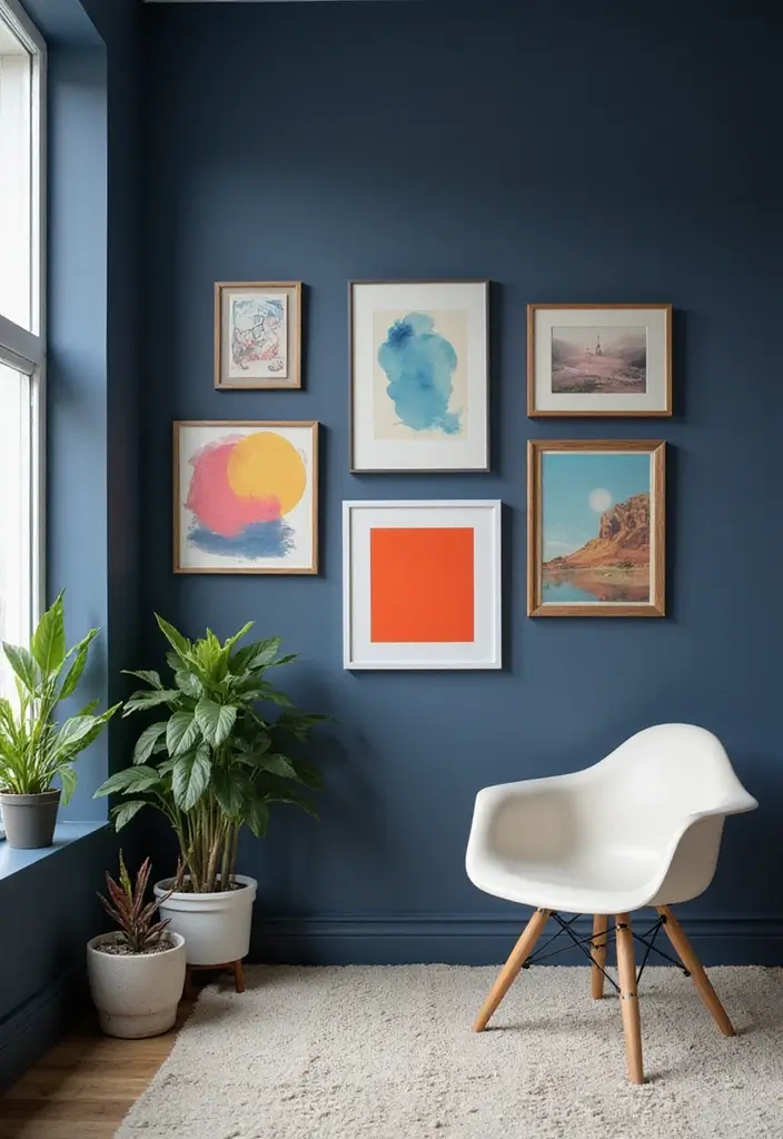 25 Navy Blue Bedroom Ideas That Are Classic and Relaxing - 10. Artistic Expression