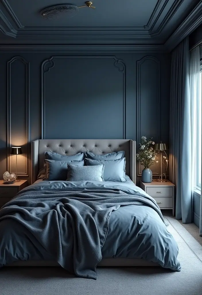 25 Navy Blue Bedroom Ideas That Are Classic and Relaxing - 17. Elegant Layering