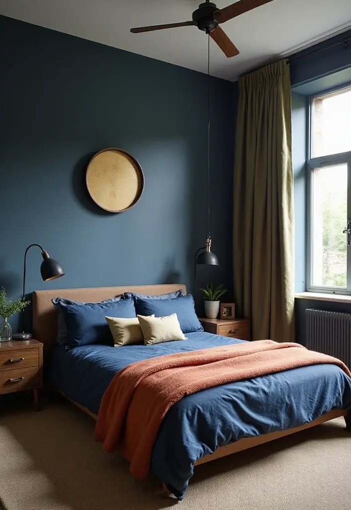 25 Navy Blue Bedroom Ideas That Are Classic and Relaxing - 21. Earthy Tones