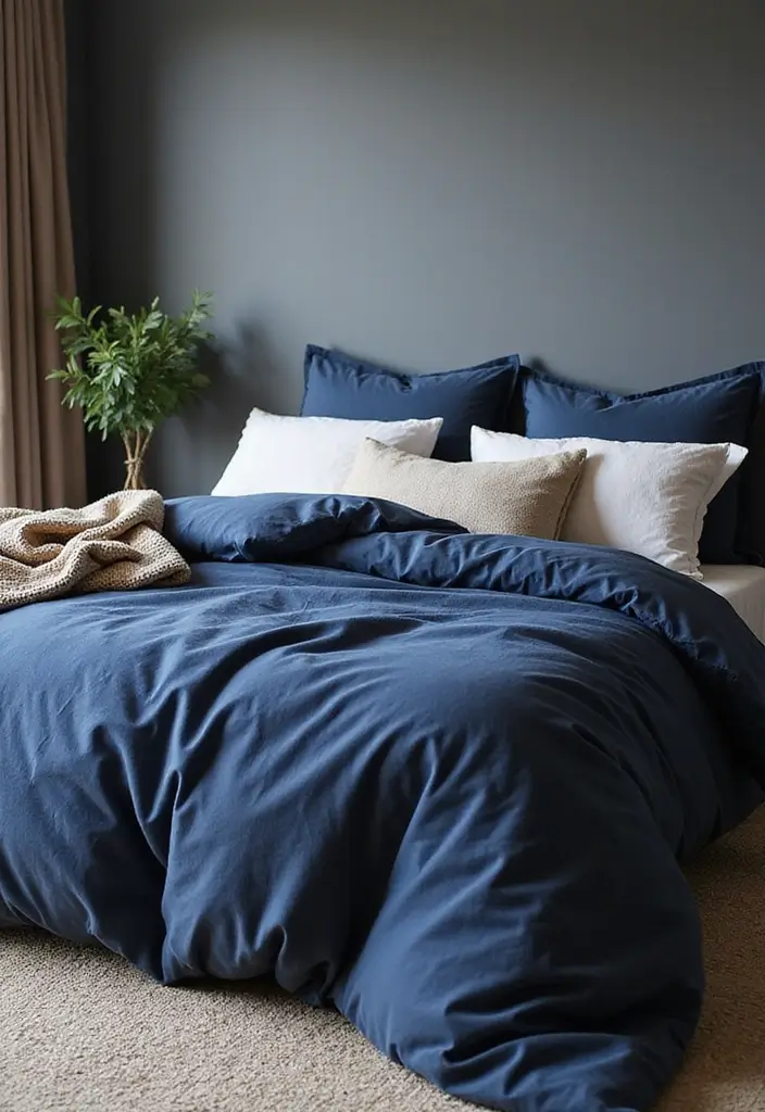 25 Navy Blue Bedroom Ideas That Are Classic and Relaxing - 25. Casual Comfort