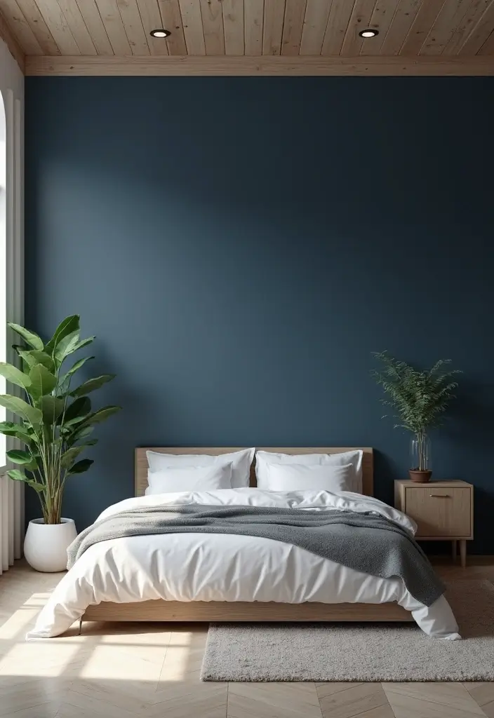 25 Navy Blue Bedroom Ideas That Are Classic and Relaxing - 3. Modern Minimalist