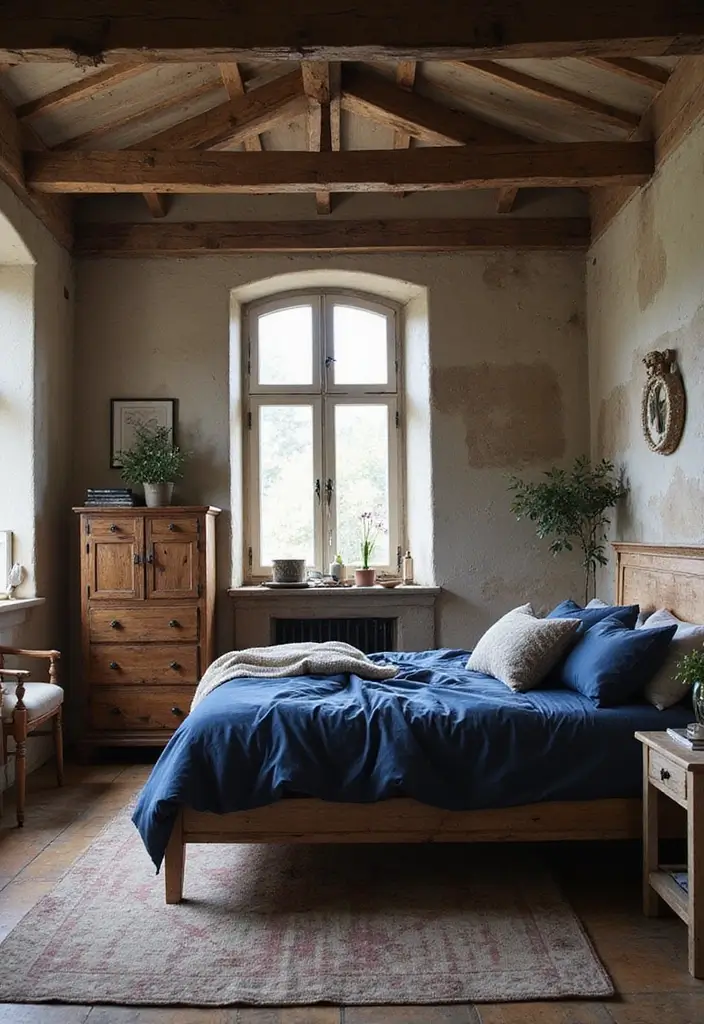 25 Navy Blue Bedroom Ideas That Are Classic and Relaxing - 7. Rustic Retreat