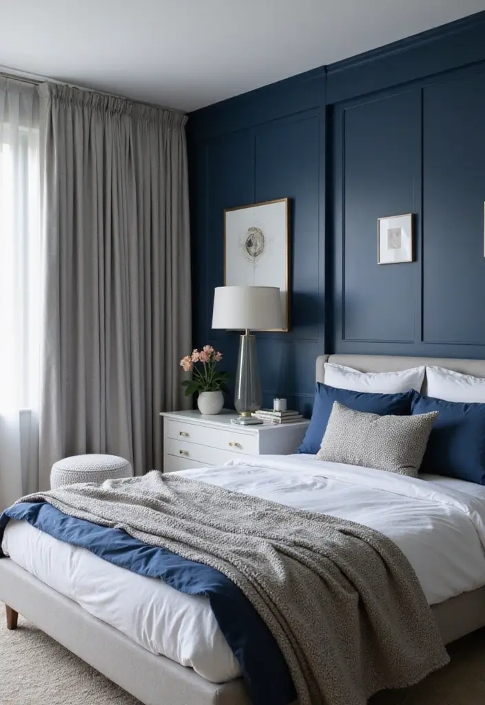 25 Navy Blue Bedroom Ideas That Are Classic and Relaxing - 8. Bold Accent Wall