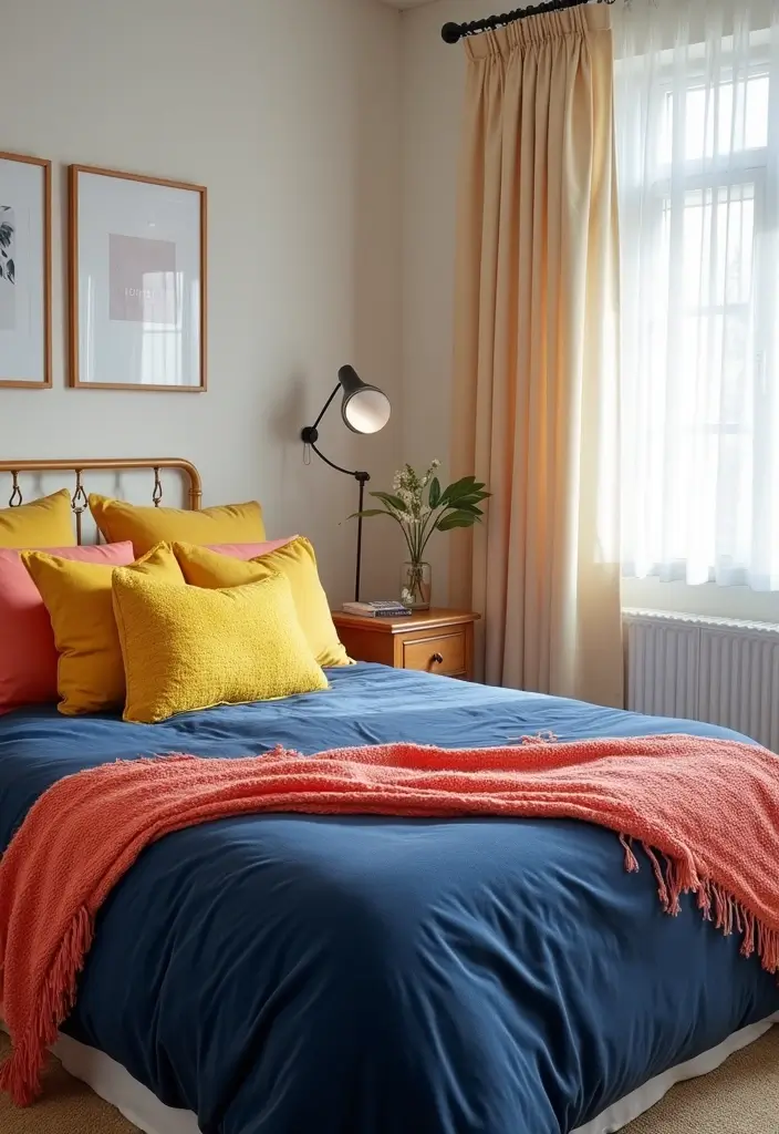 25 Navy Blue Bedroom Ideas That Are Classic and Relaxing - 9. Bright and Cheerful