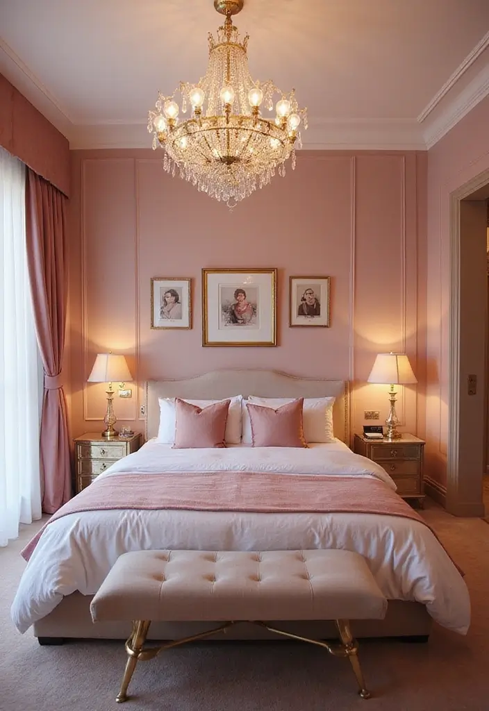 25 Pink Bedroom Ideas for Adults That Feel Romantic and Refined - 17. Statement Lighting Fixtures