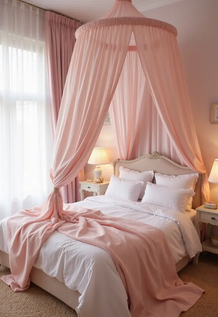 25 Pink Bedroom Ideas for Adults That Feel Romantic and Refined - 4. Soft Pink Canopy