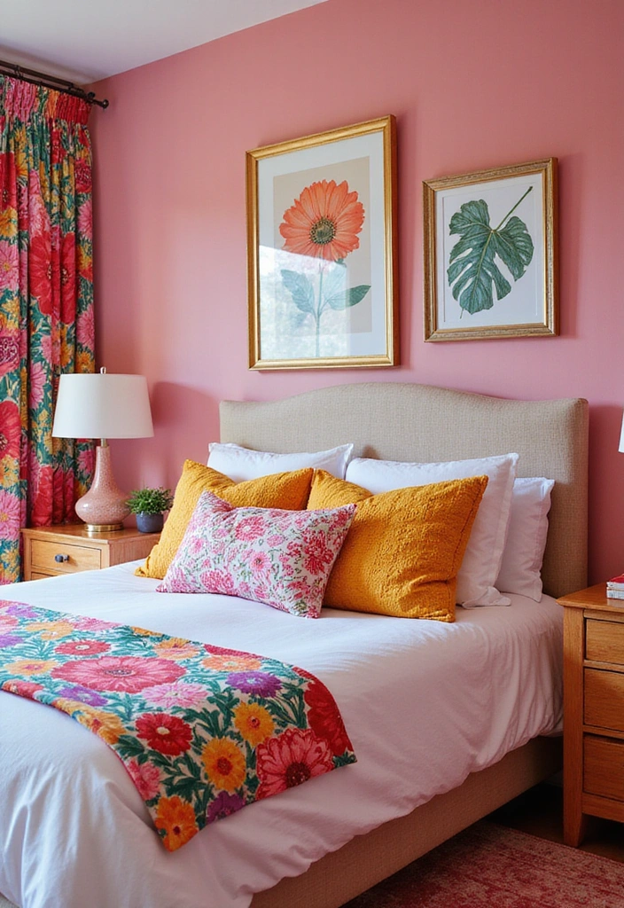25 Pink Bedroom Ideas for Adults That Feel Romantic and Refined - 9. Bold Patterns