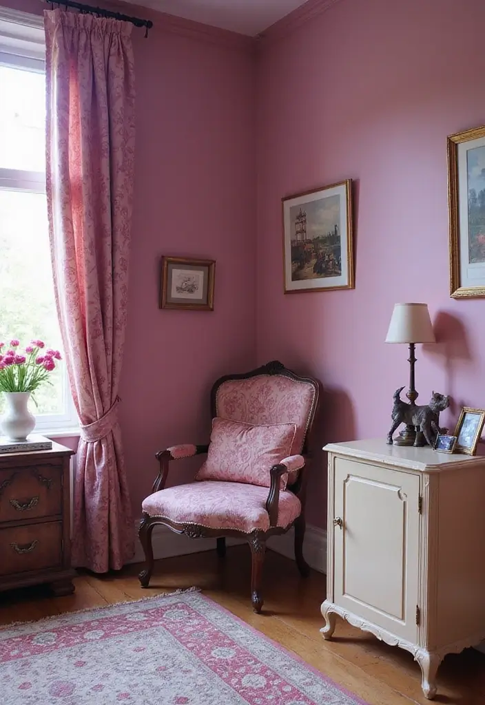 25 Pink and Purple Bedroom Ideas That Feel Fun and Dreamy - 13. Vintage Elements