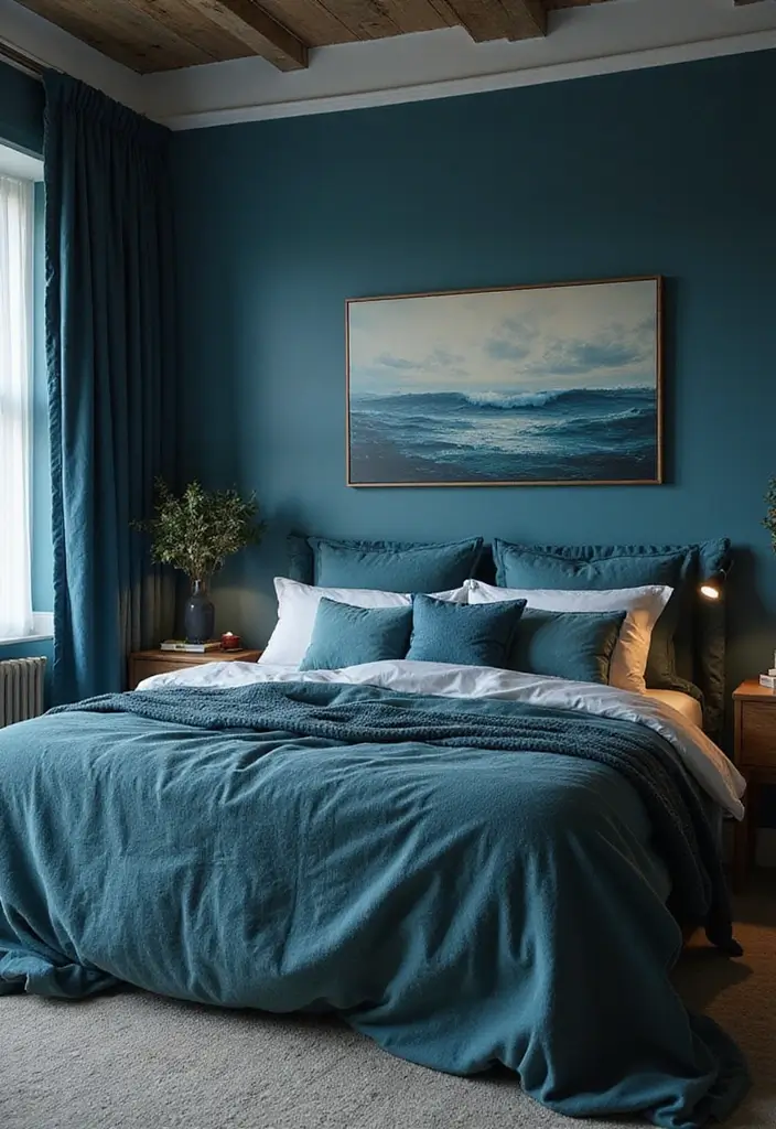 25 Room Painting Ideas Bedroom Aesthetic That Feel Calm & Trendy - 5. Deep Ocean Blue