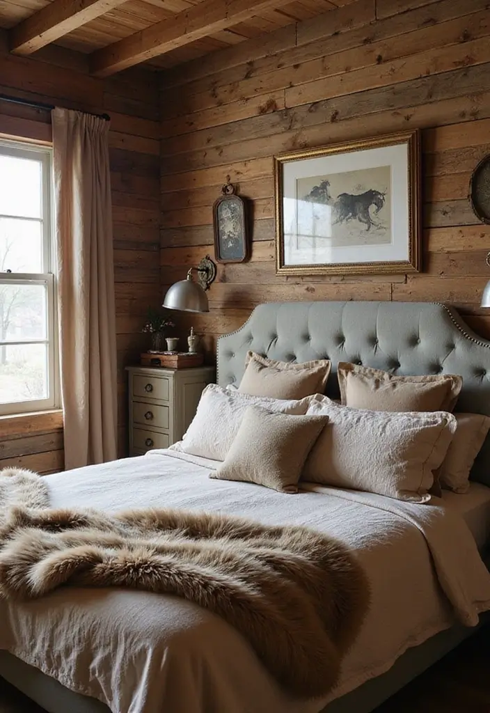 25 Upholstered Beds Bedroom Ideas That Feel Luxe and Cozy - 11. Rustic Elegance