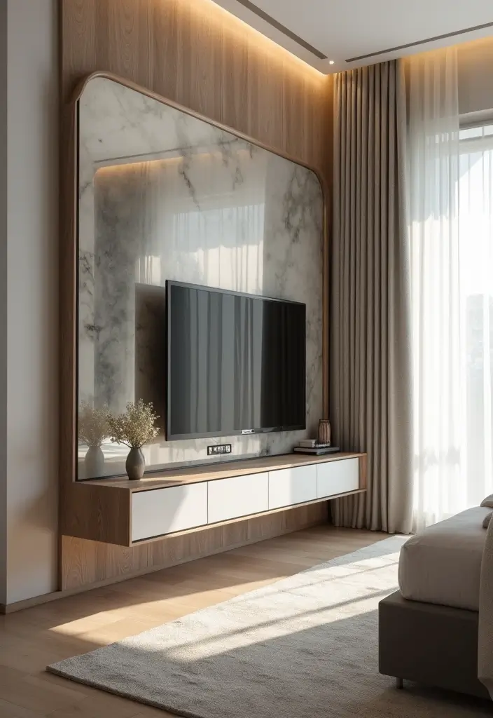 30 Bedroom Ideas with TV That Balance Relaxation & Design - 17. Mirror Reflections