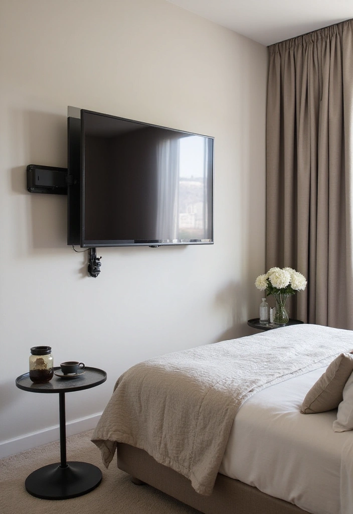 30 Bedroom Ideas with TV That Balance Relaxation & Design - 4. Bedside TV Rotation