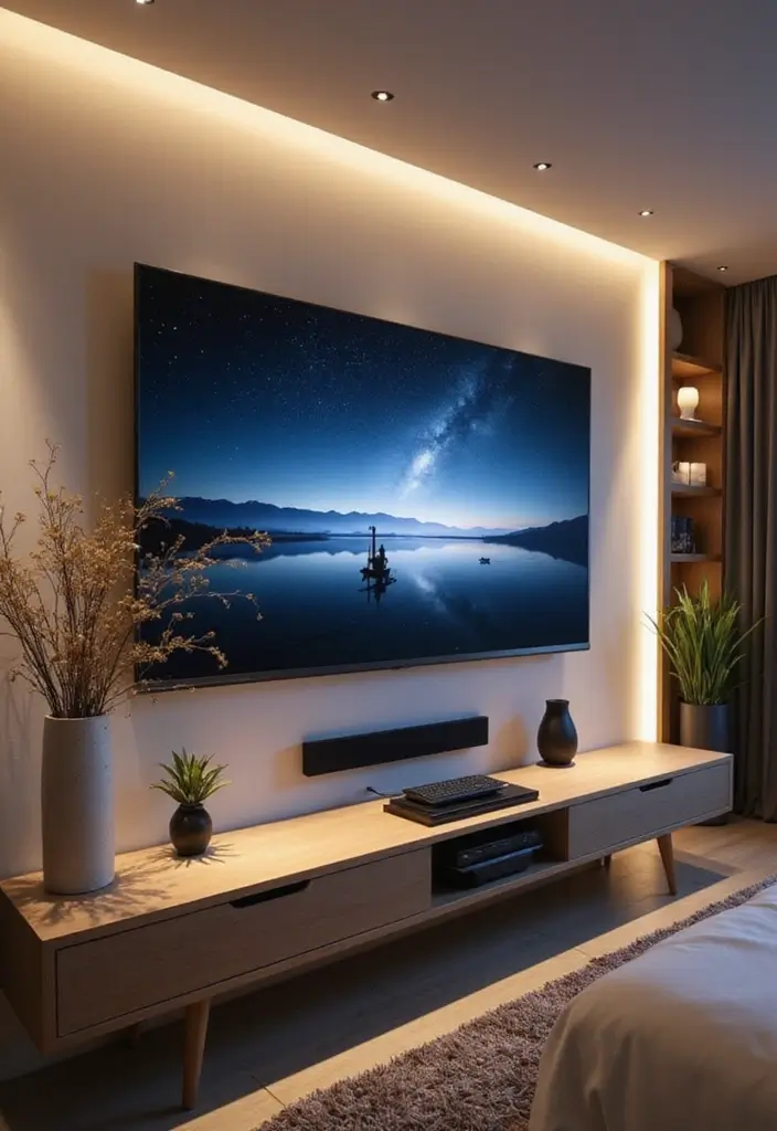 30 Bedroom Ideas with TV That Balance Relaxation & Design - 7. Smart TV and Automation