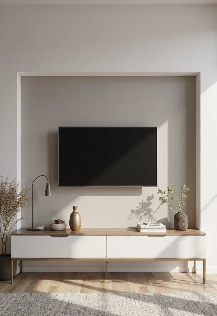 30 Bedroom Ideas with TV That Balance Relaxation & Design - 9. Minimalist Media Wall