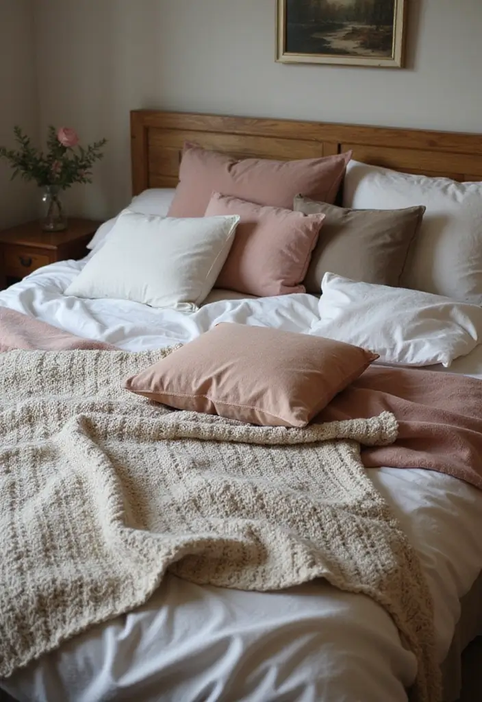 30 Bedroom Photoshoot Ideas Night That Feel Cozy & Romantic - 2. Layered Textiles