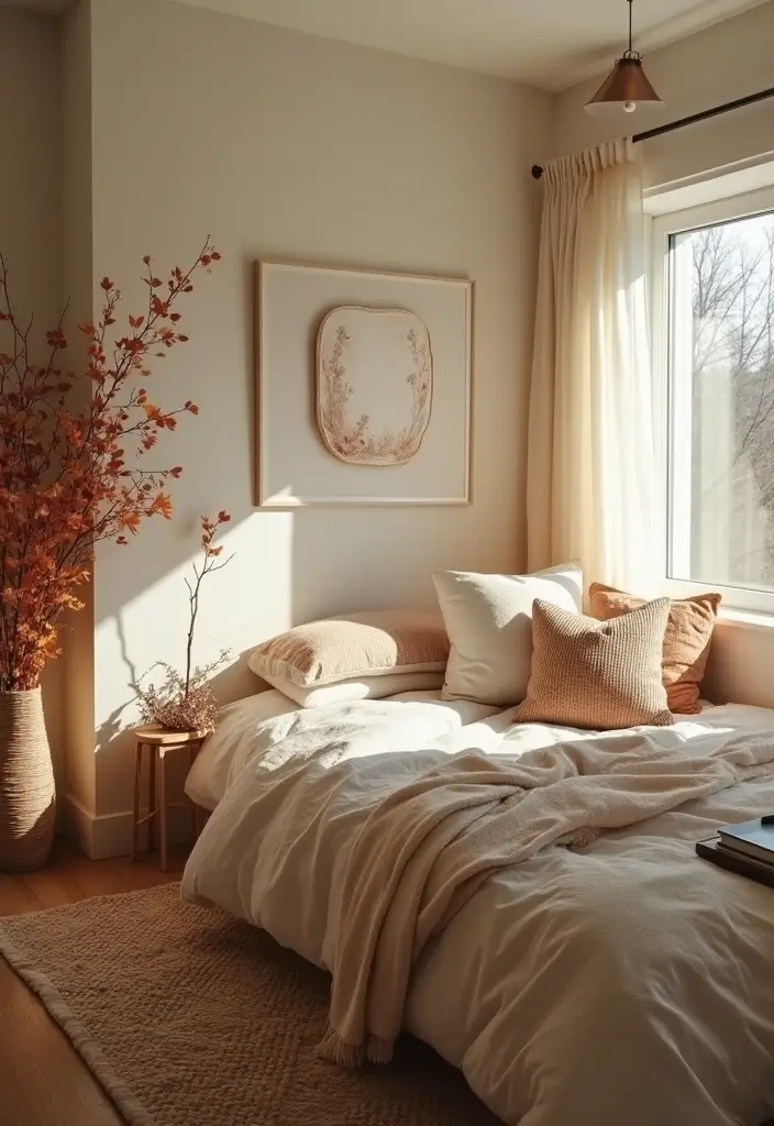 30 Bedroom Photoshoot Ideas Night That Feel Cozy & Romantic - 20. Seasonal Decor for Changes