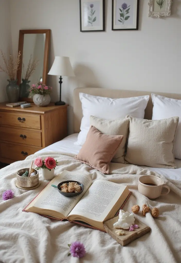 30 Bedroom Photoshoot Ideas Night That Feel Cozy & Romantic - 24. Tabletop Decor with Meaning