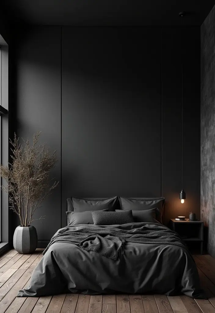 30 Black Aesthetic Bedroom Ideas That Are Sleek and Stylish - 11. Textured Wallpaper