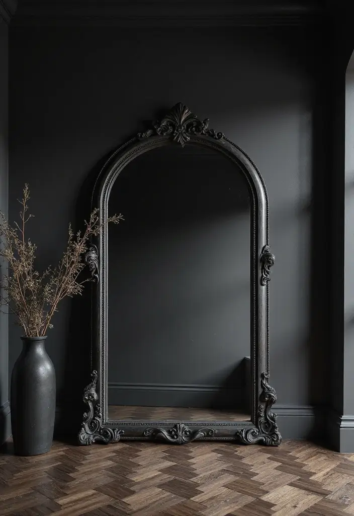 30 Black Aesthetic Bedroom Ideas That Are Sleek and Stylish - 14. Oversized Mirrors