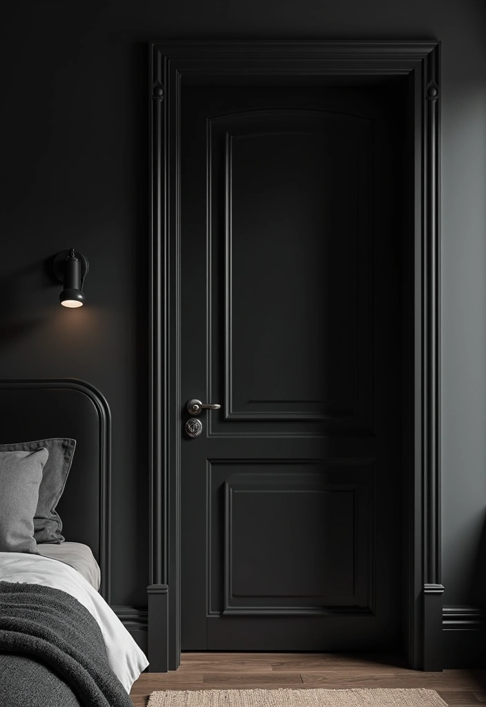 30 Black Aesthetic Bedroom Ideas That Are Sleek and Stylish - 19. Black Doors and Trim
