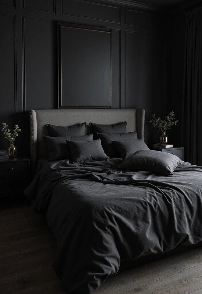 30 Black Aesthetic Bedroom Ideas That Are Sleek and Stylish - 25. Luxurious Bedding