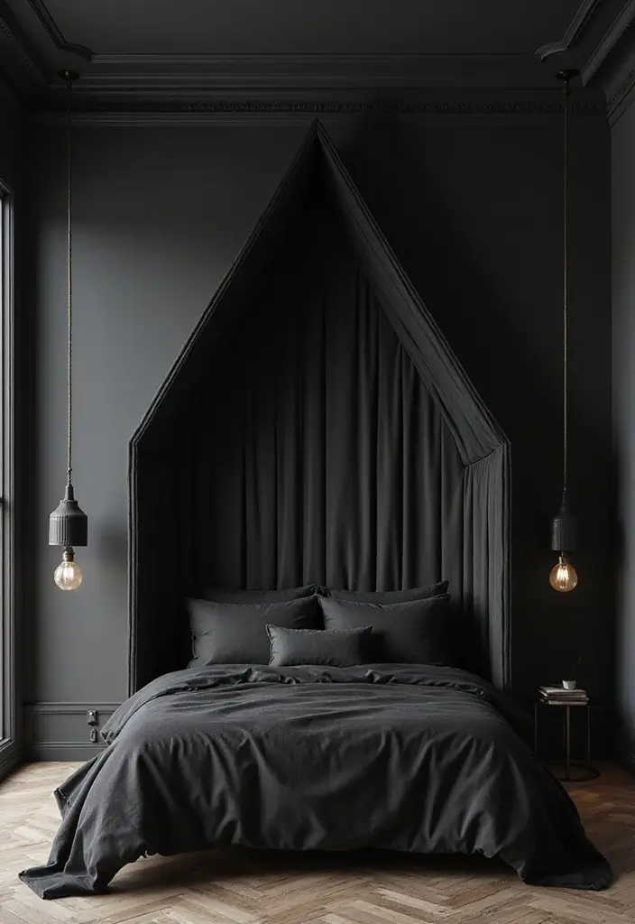 30 Black Aesthetic Bedroom Ideas That Are Sleek and Stylish - 26. Unique Headboards