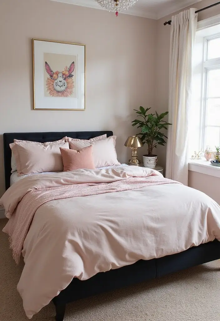 30 Black Bed Frame Bedroom Ideas That Look Strong & Stylish - 22. Soft Glam with a Black Bed Frame