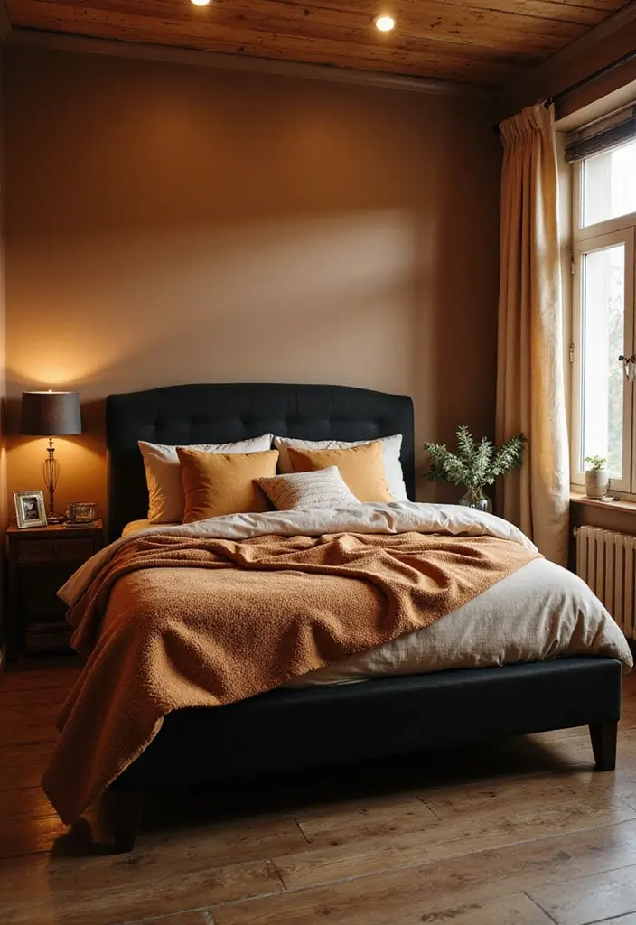 30 Black Bed Frame Bedroom Ideas That Look Strong & Stylish - 28. Warm and Inviting with a Black Frame