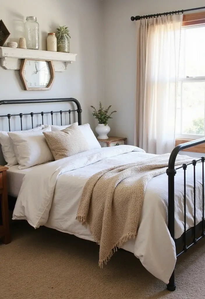 30 Black Bed Frame Bedroom Ideas That Look Strong & Stylish - 7. Farmhouse Style with a Black Metal Frame