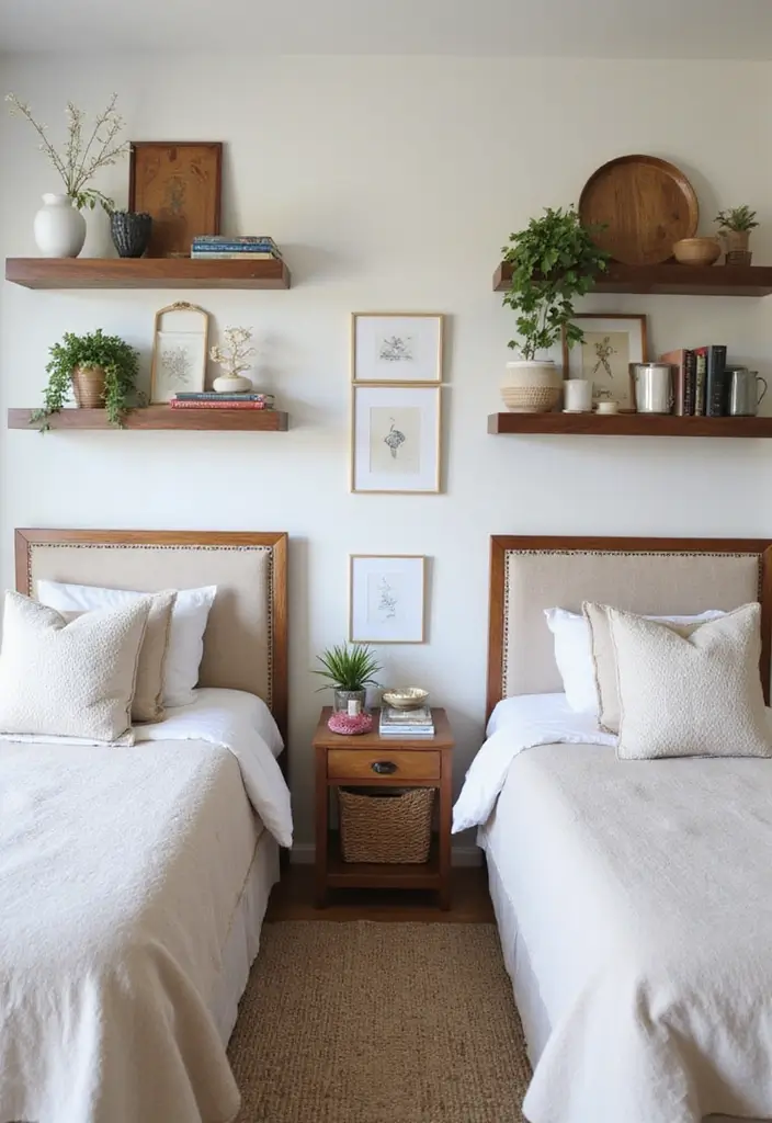 30 Bloxburg Twin Bedroom Ideas That Are Cute & Compact - 16. Floating Shelves