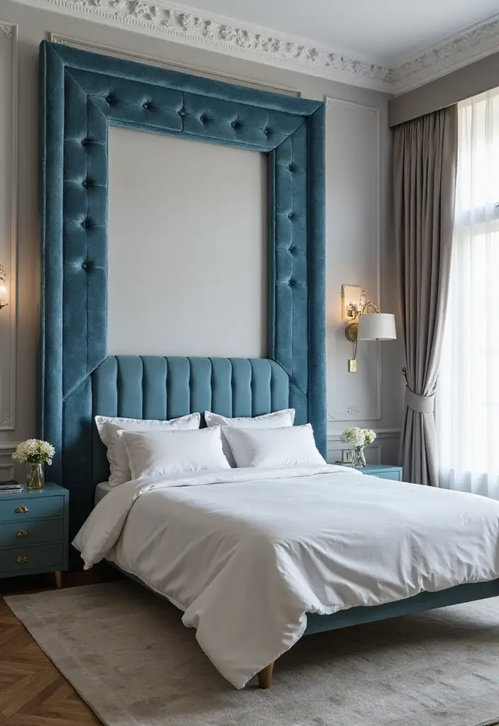 30 Blue Velvet Bedroom Ideas That Exude Luxury and Texture - 14. Blue Velvet Mirror Frames