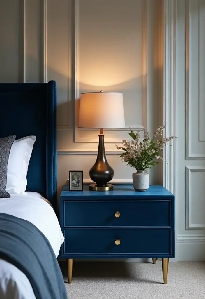 30 Blue Velvet Bedroom Ideas That Exude Luxury and Texture - 18. Blue Velvet Bedside Tables