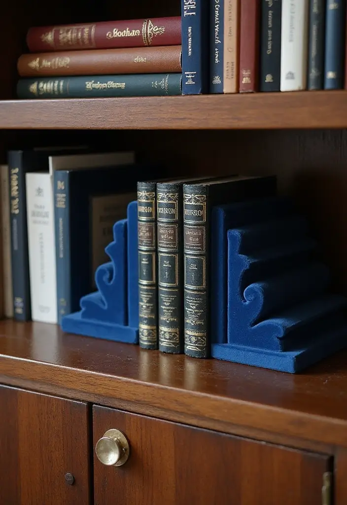 30 Blue Velvet Bedroom Ideas That Exude Luxury and Texture - 22. Blue Velvet Bookends