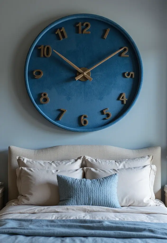 30 Blue Velvet Bedroom Ideas That Exude Luxury and Texture - 26. Blue Velvet Wall Clocks