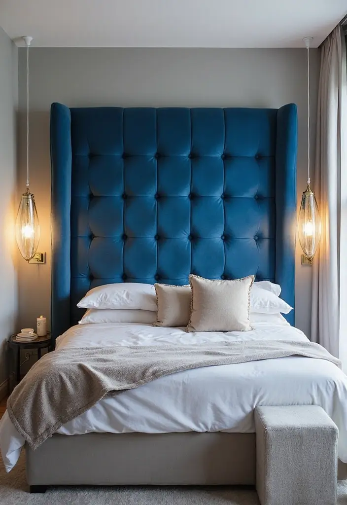 30 Blue Velvet Bedroom Ideas That Exude Luxury and Texture - 4. Blue Velvet Headboard
