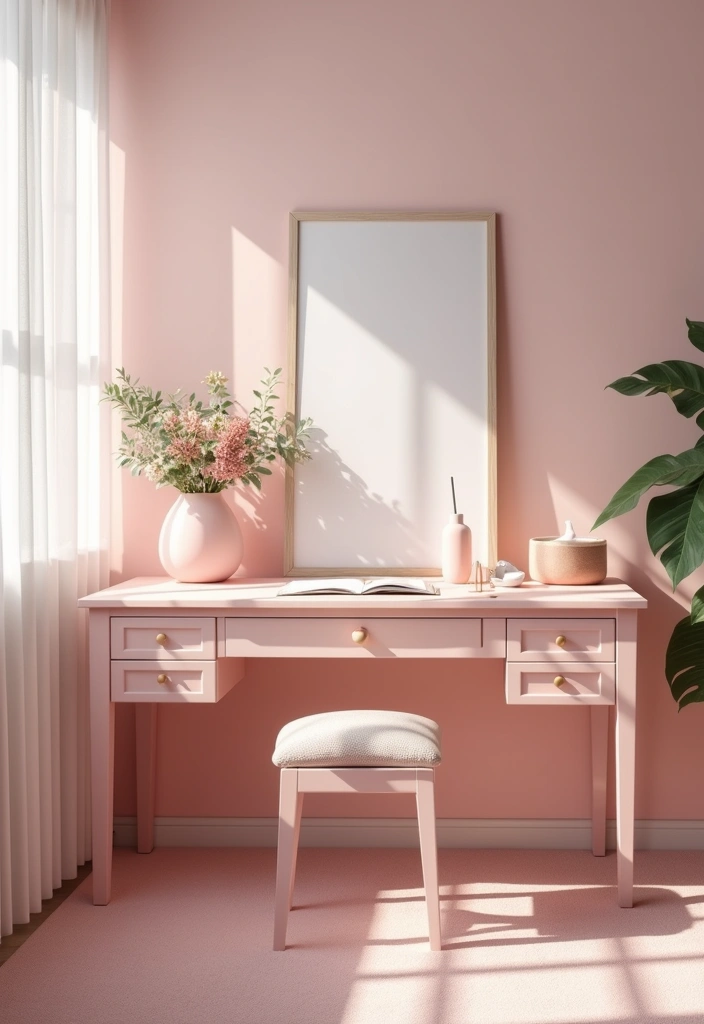 30 Blush Pink Bedroom Ideas That Feel Soft Romantic & Chic - 22. Blush Pink Desk Area