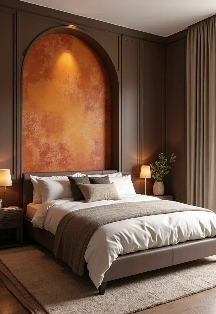 30 Brown Wall Bedroom Ideas That Bring Earthy Elegance - 10. Artful Accent Walls