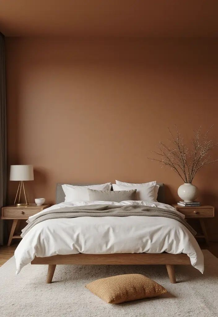 30 Brown Wall Bedroom Ideas That Bring Earthy Elegance - 12. Minimalist Approach