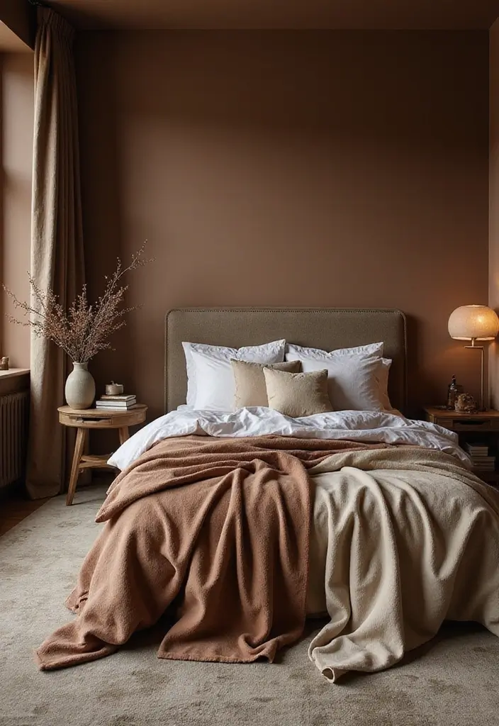 30 Brown Wall Bedroom Ideas That Bring Earthy Elegance - 14. Textured Fabrics