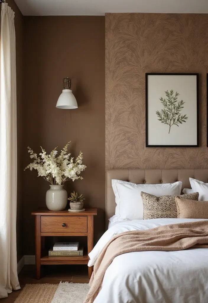 30 Brown Wall Bedroom Ideas That Bring Earthy Elegance - 19. Earthy Wallpaper
