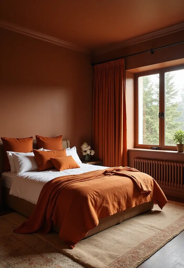 30 Brown Wall Bedroom Ideas That Bring Earthy Elegance - 21. Warm Color Accents
