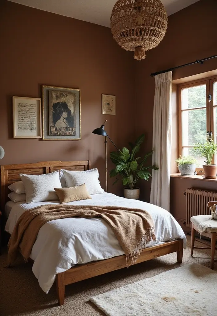 30 Brown Wall Bedroom Ideas That Bring Earthy Elegance - 30. Fearless Mixing