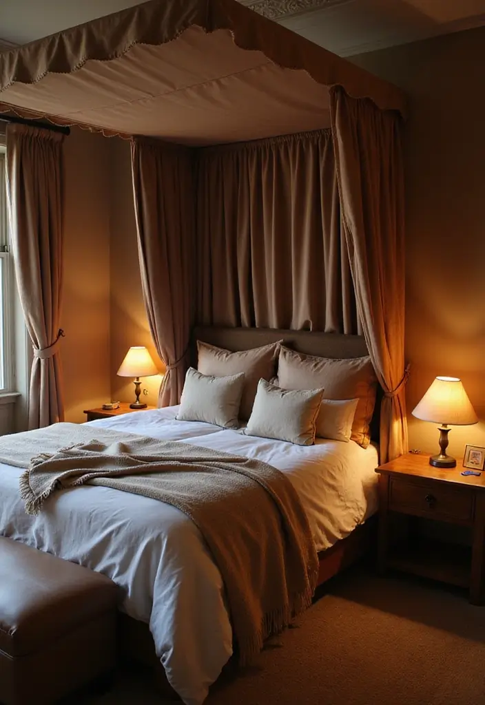 30 Brown Wall Bedroom Ideas That Bring Earthy Elegance - 8. Cozy Canopy